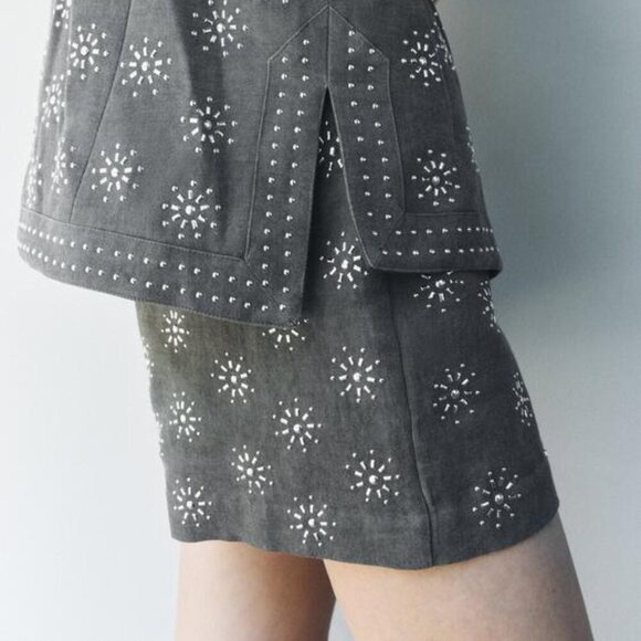 Zara LINEN BLEND EMBROIDERED SHORTS ZW COLLECTION - Picture 5 of 9